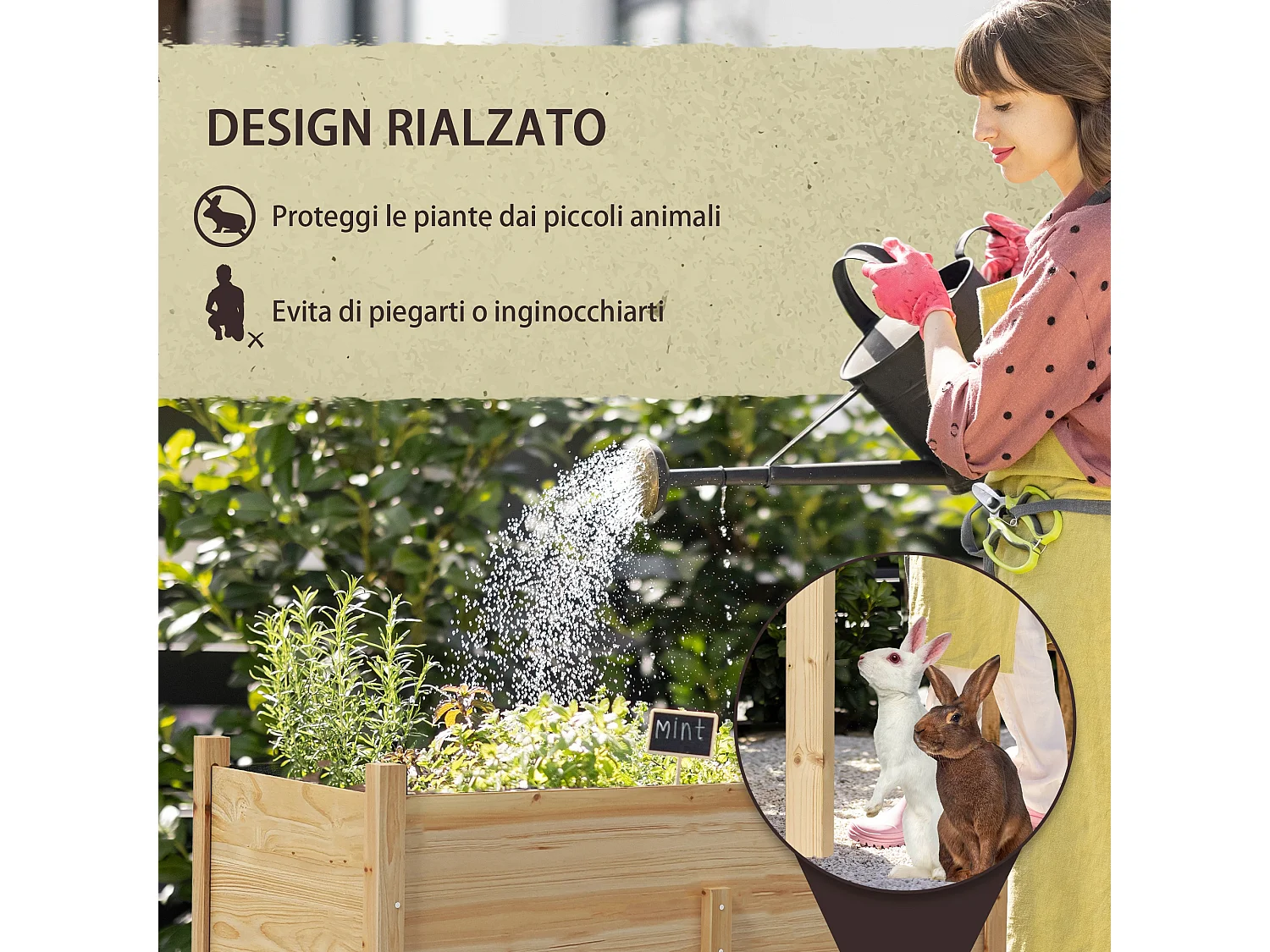 Orto rialzato con 2 fori di drenaggio e sacca in tessuto non tessuto