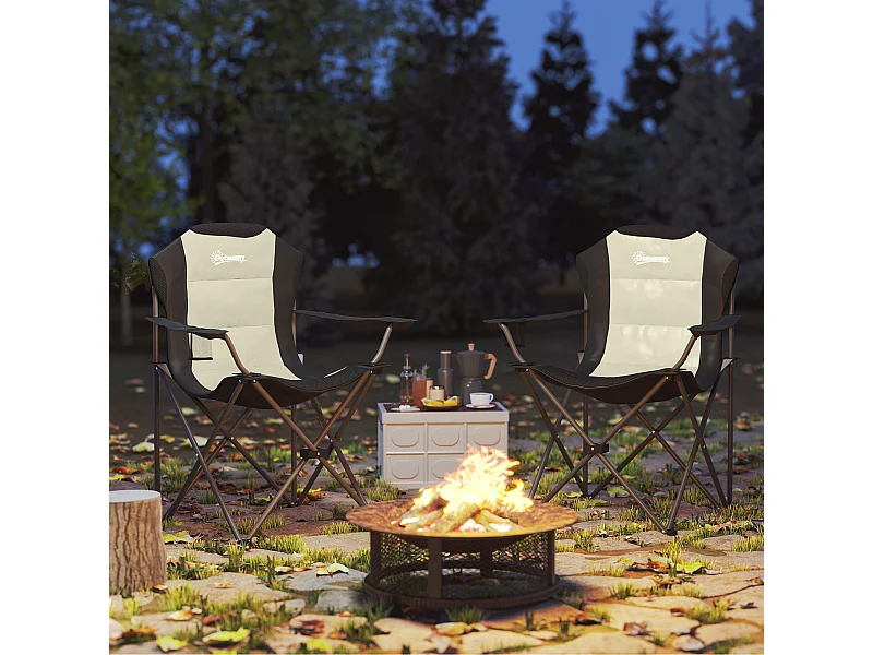 Set 2 sedie da campeggio pieghevoli con portabicchieri e borse crema