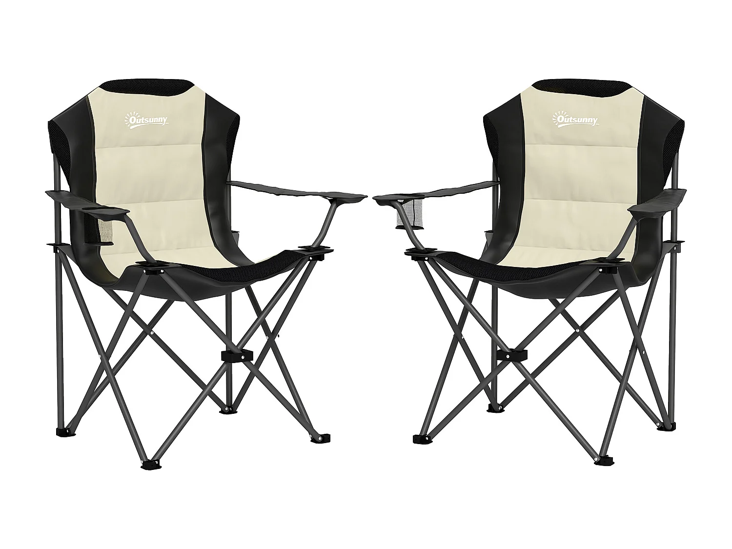 Set 2 sedie da campeggio pieghevoli con portabicchieri e borse crema