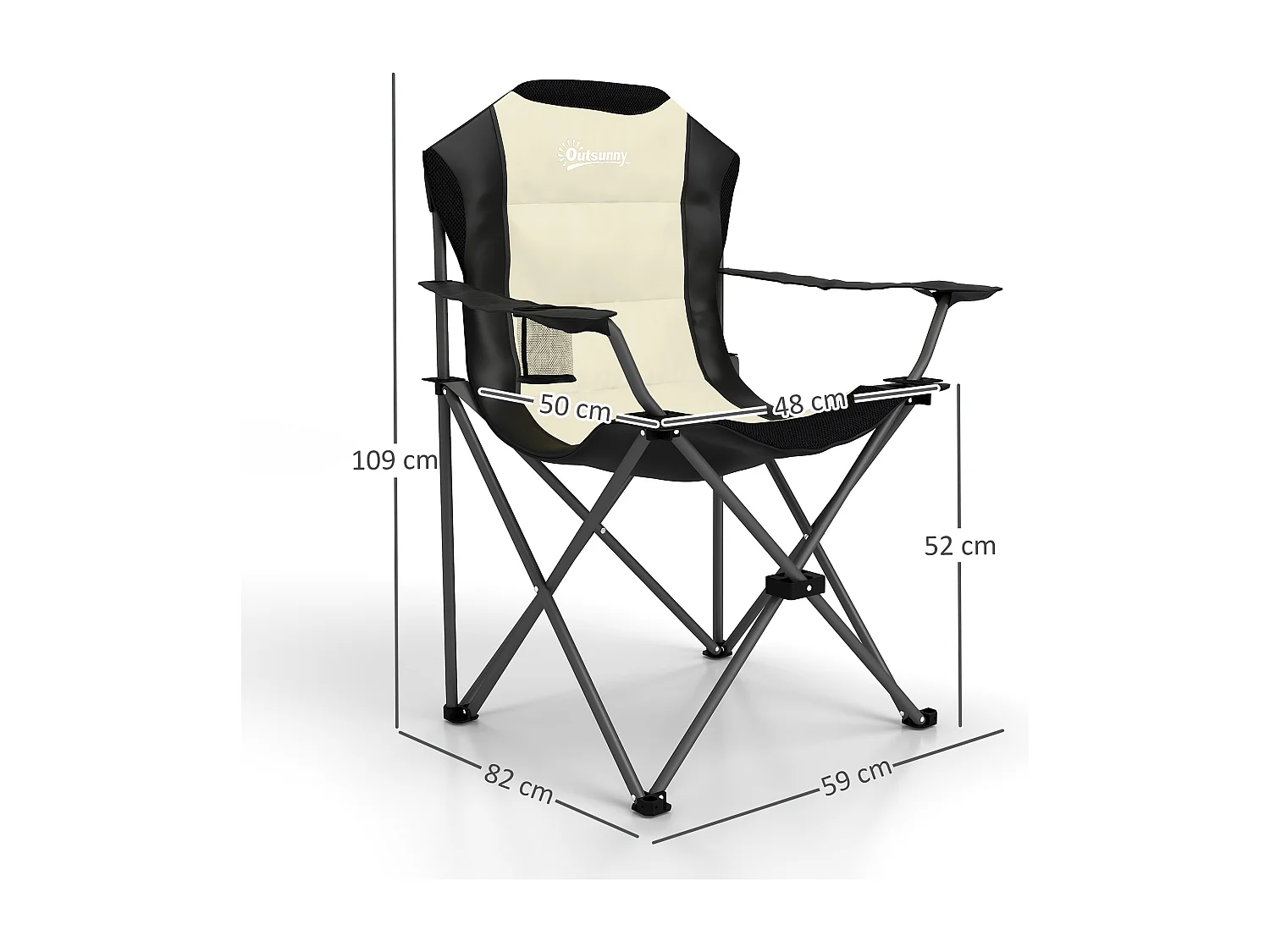 Set 2 sedie da campeggio pieghevoli con portabicchieri e borse crema