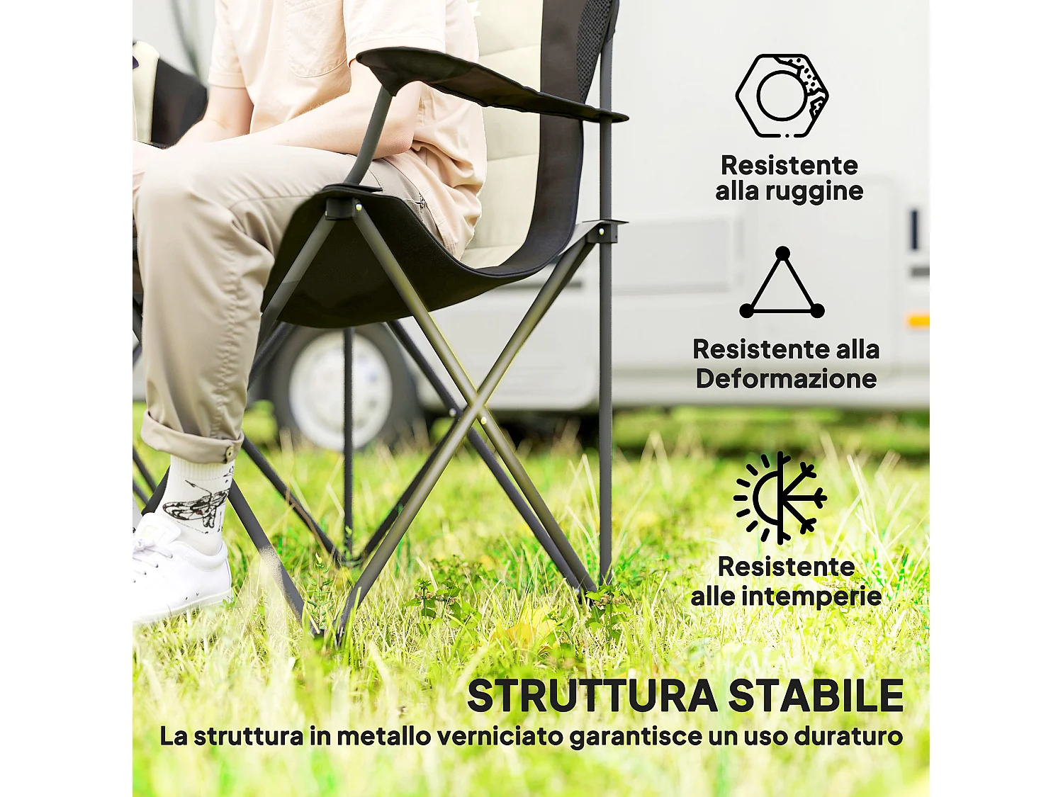 Set 2 sedie da campeggio pieghevoli con portabicchieri e borse crema