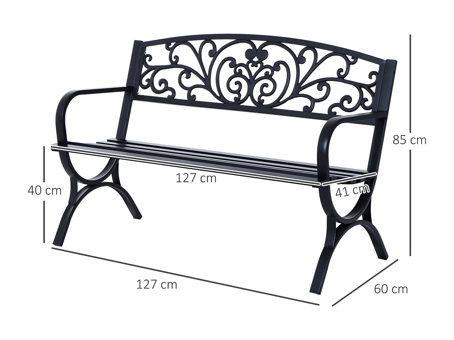 Panca panchina da giardino esterno metallo ghisa nero