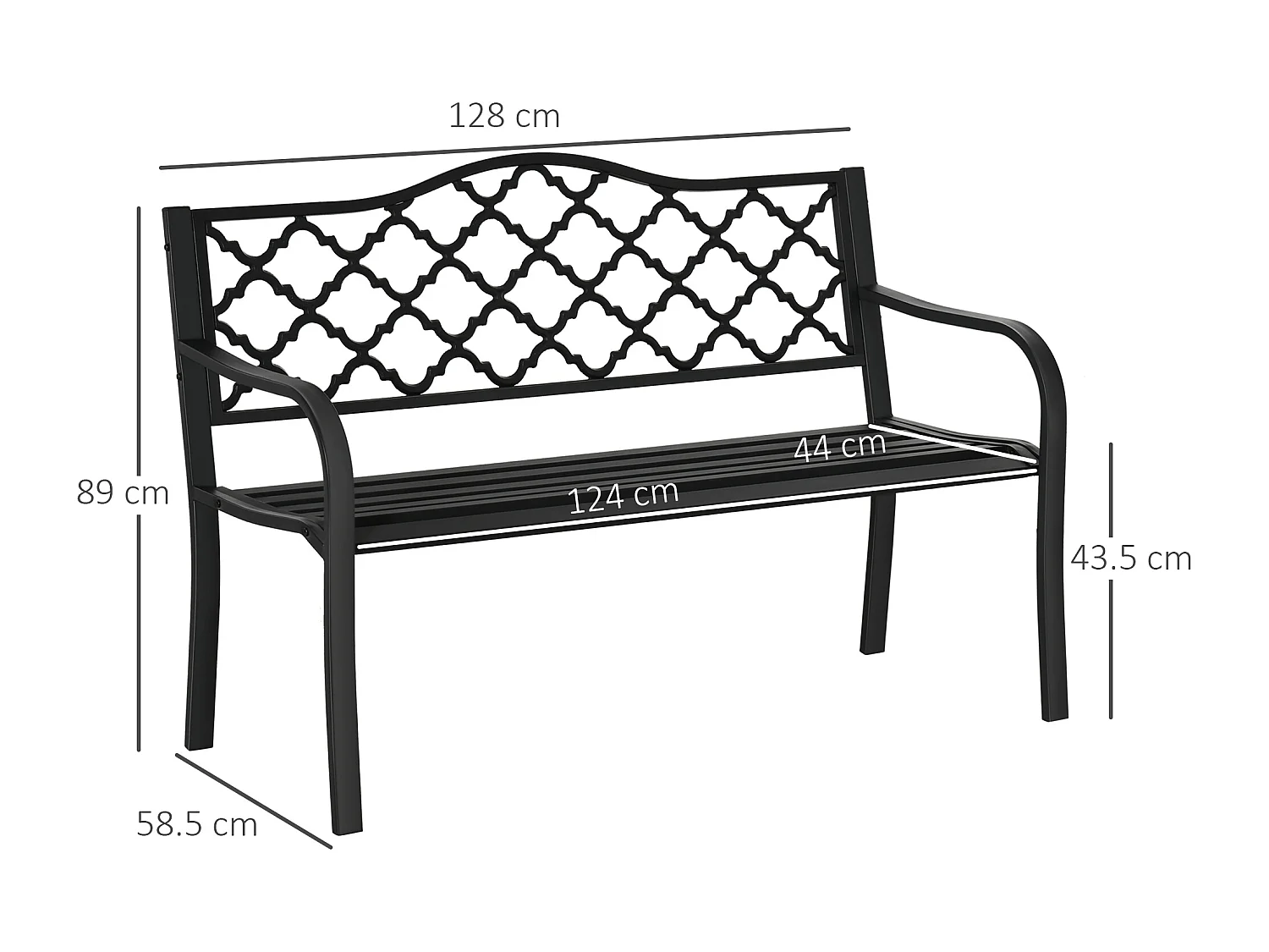 Panchina da esterno a 2 posti acciaio e ghisa con braccioli