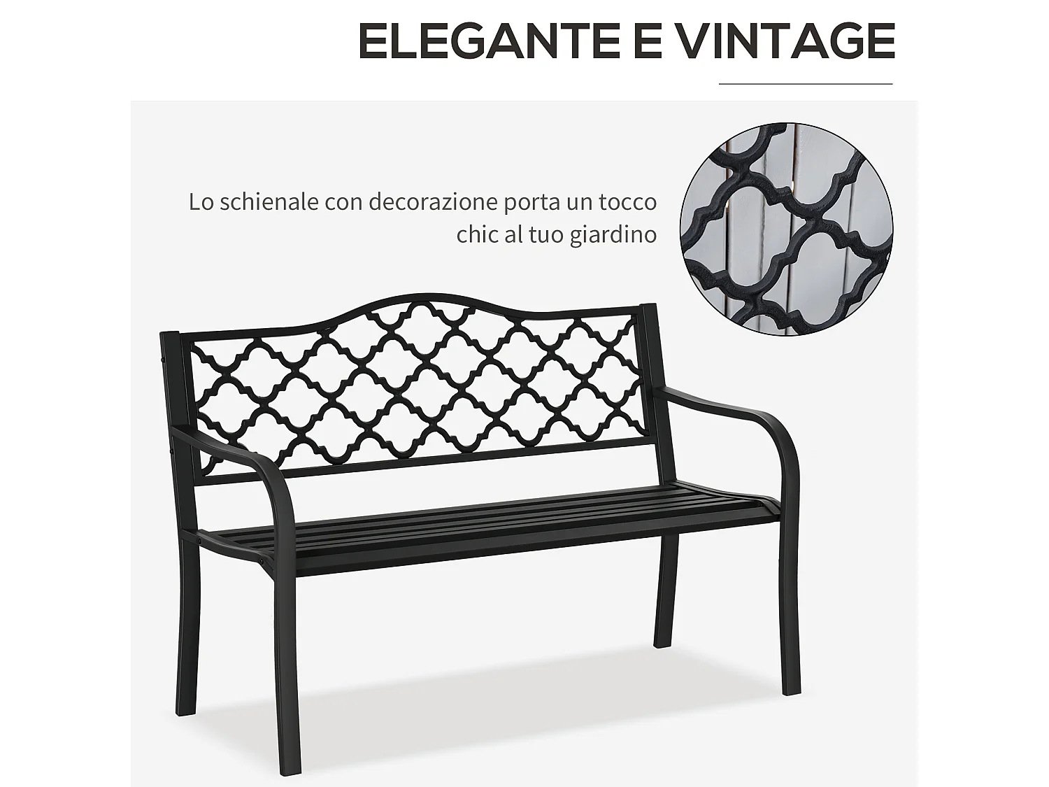 Panchina da esterno a 2 posti acciaio e ghisa con braccioli