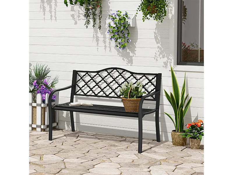 Panchina da esterno a 2 posti acciaio e ghisa con braccioli