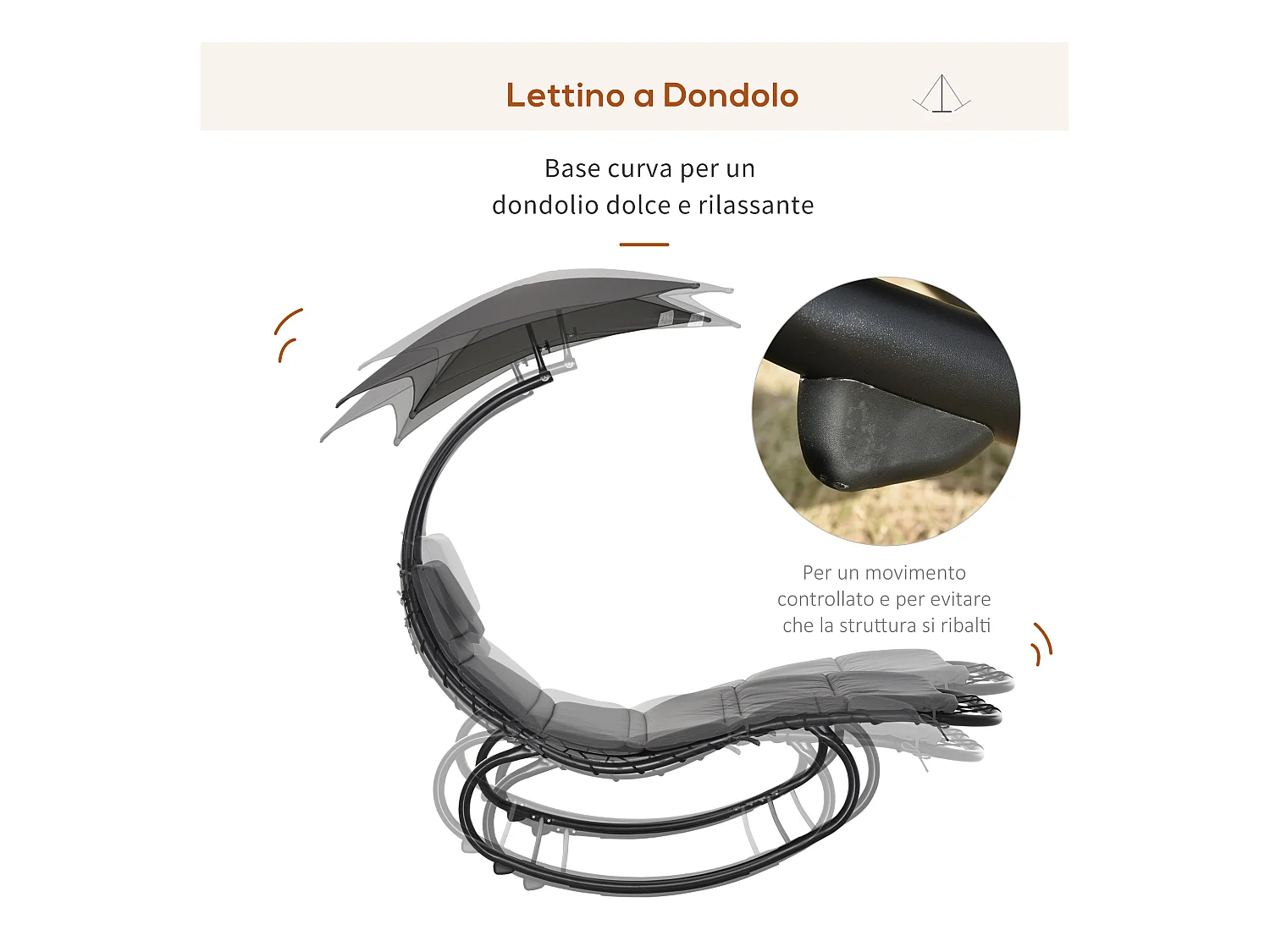 Lettino a dondolo da giardino sdraio con tettuccio metallo grigio