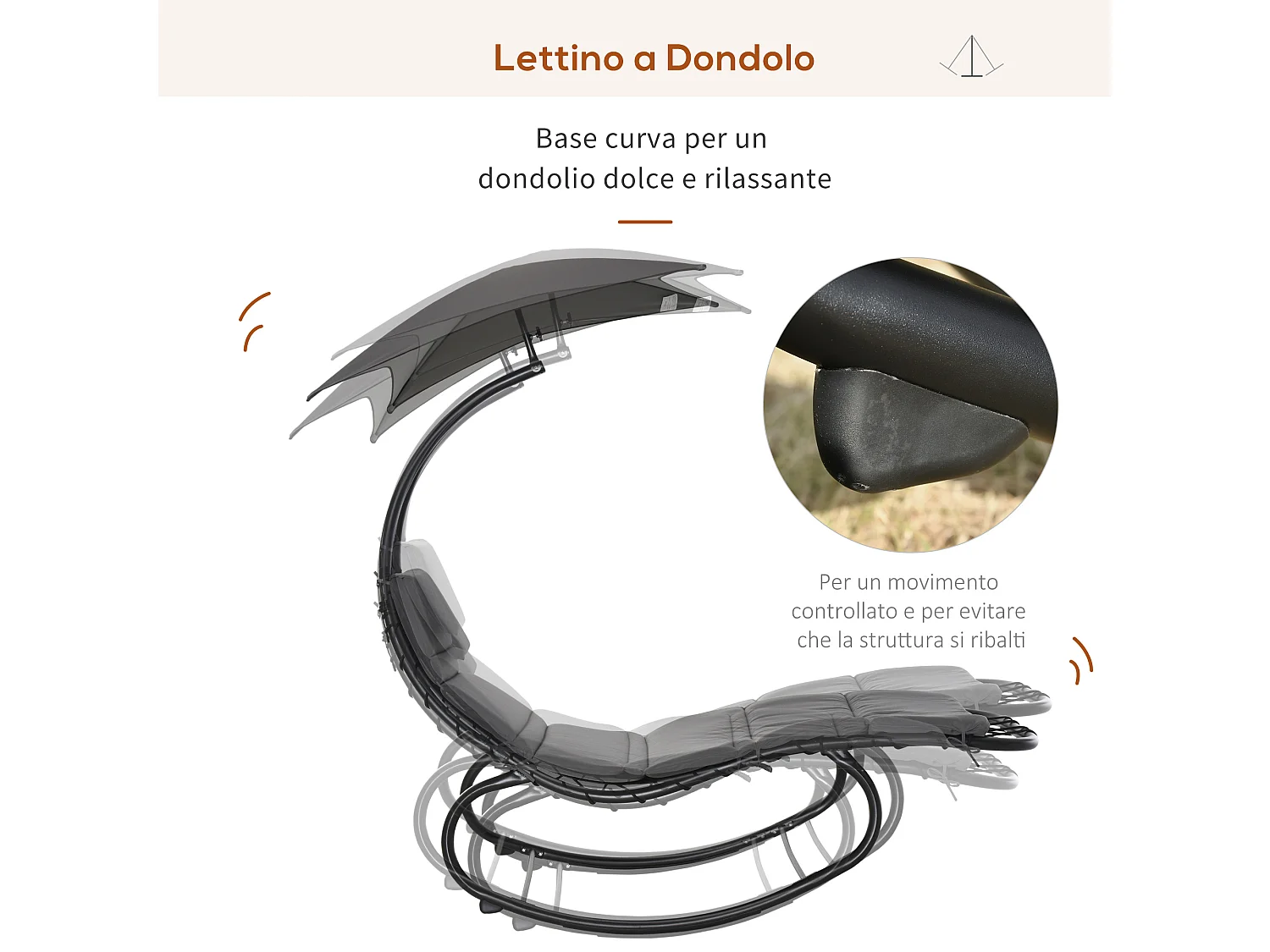 Lettino a dondolo da giardino sdraio con tettuccio metallo grigio