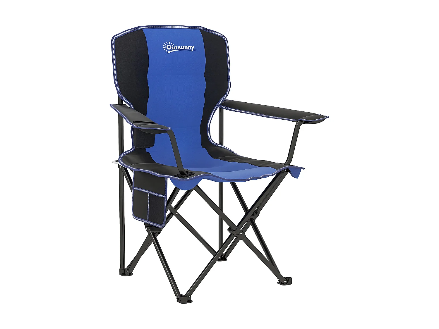 Sedia da campeggio pieghevole con portabicchieri e borsa blu