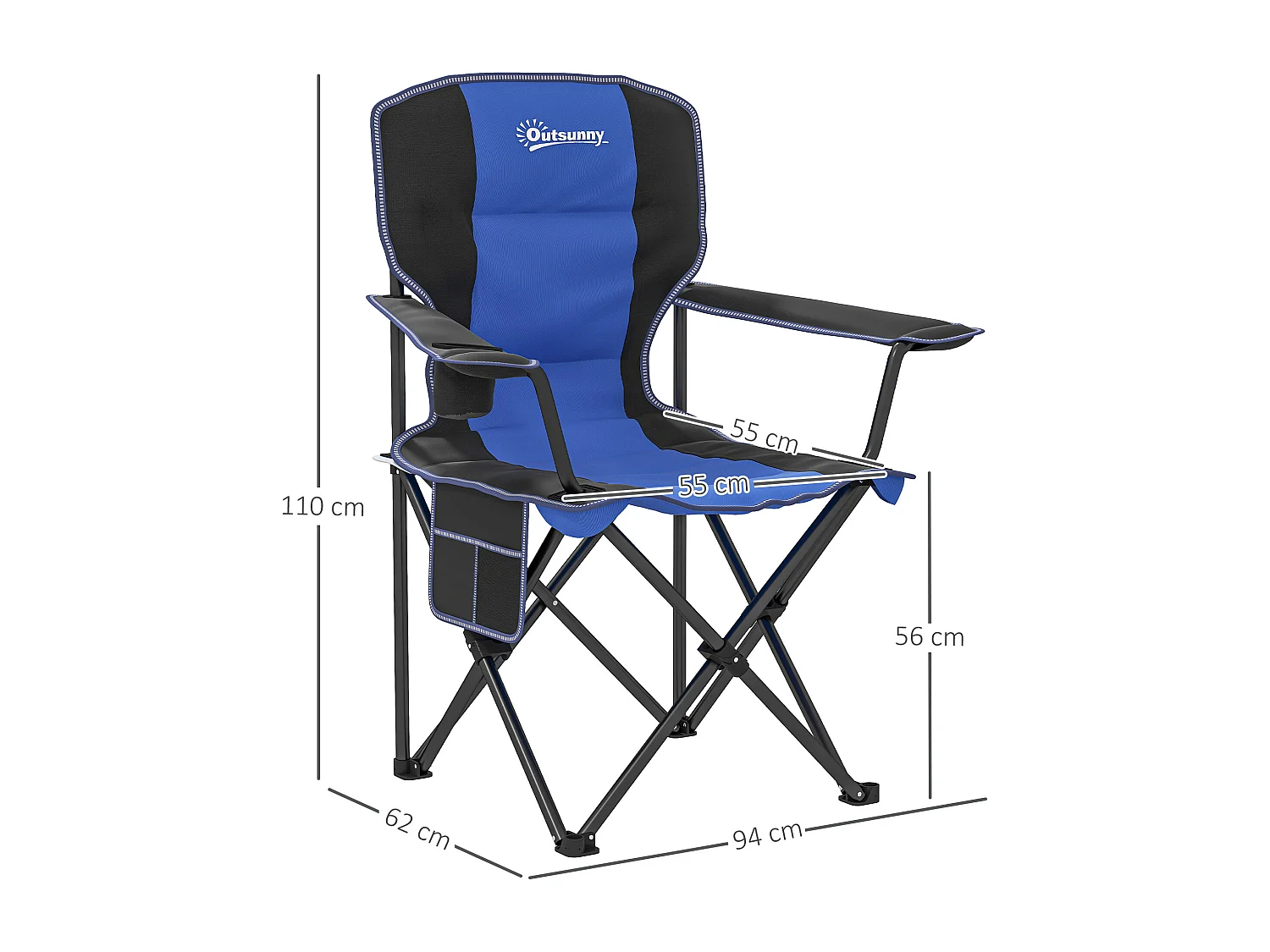 Sedia da campeggio pieghevole con portabicchieri e borsa blu