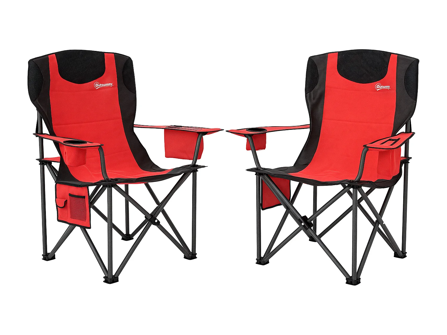 Set 2 sedie da campeggio pieghevoli con 2 tasche portabicchieri rosso