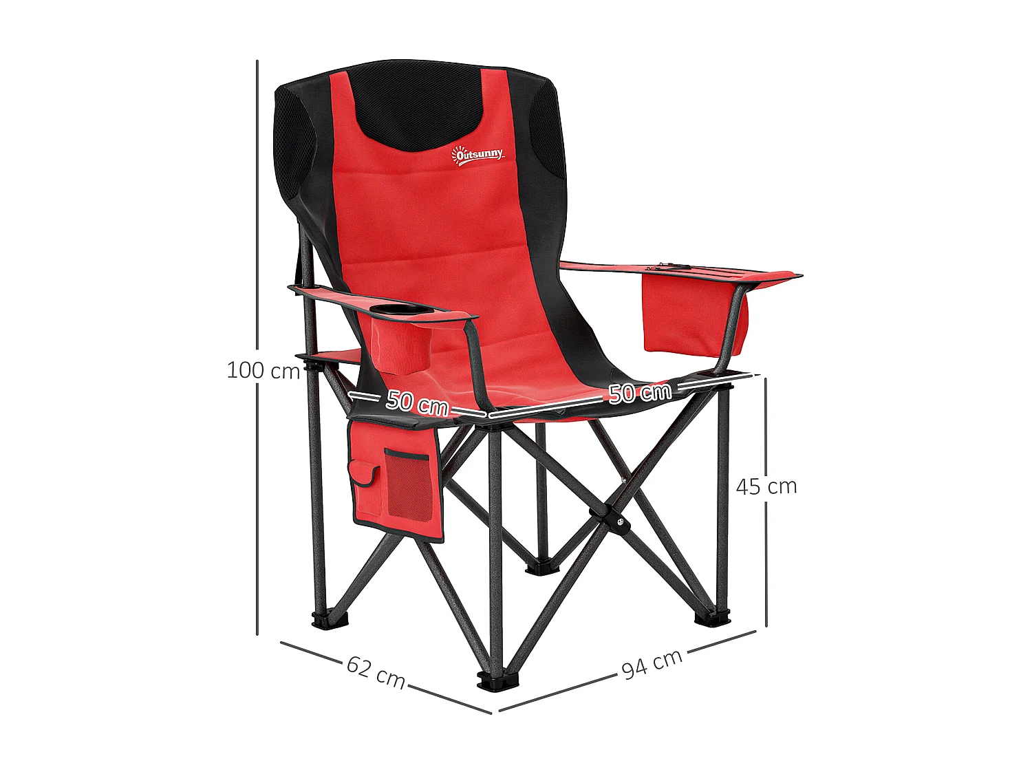 Set 2 sedie da campeggio pieghevoli con 2 tasche portabicchieri rosso