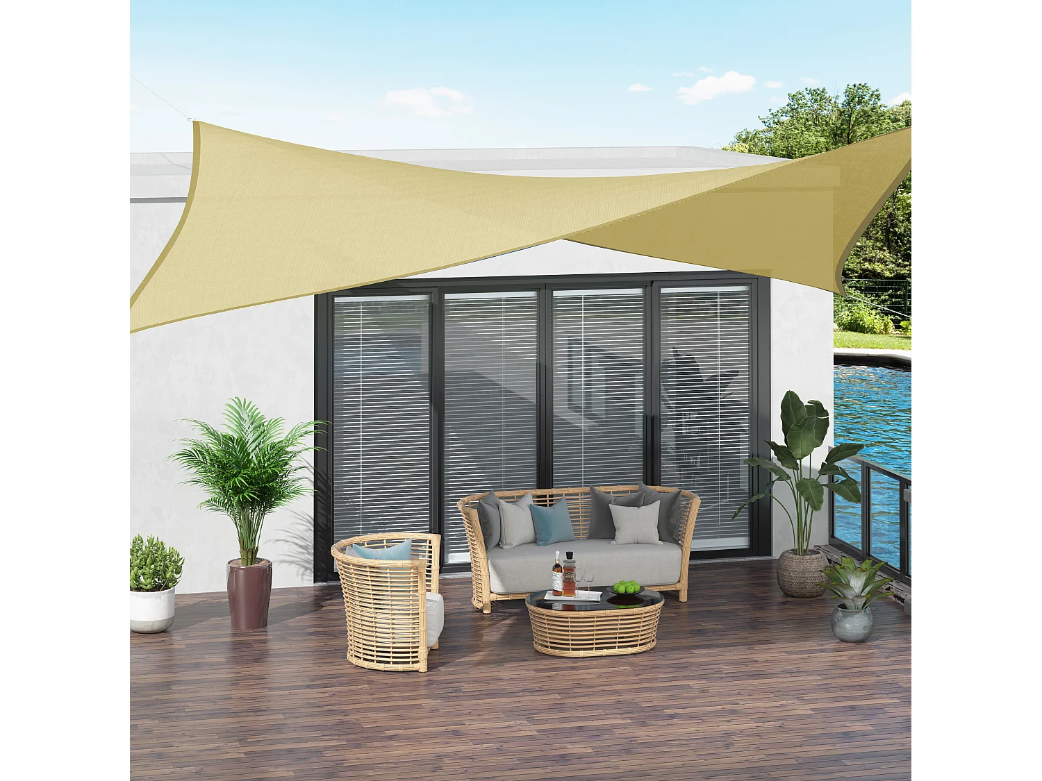 Tenda da sole rettangolare 3x4 m traspirante per esterni beige