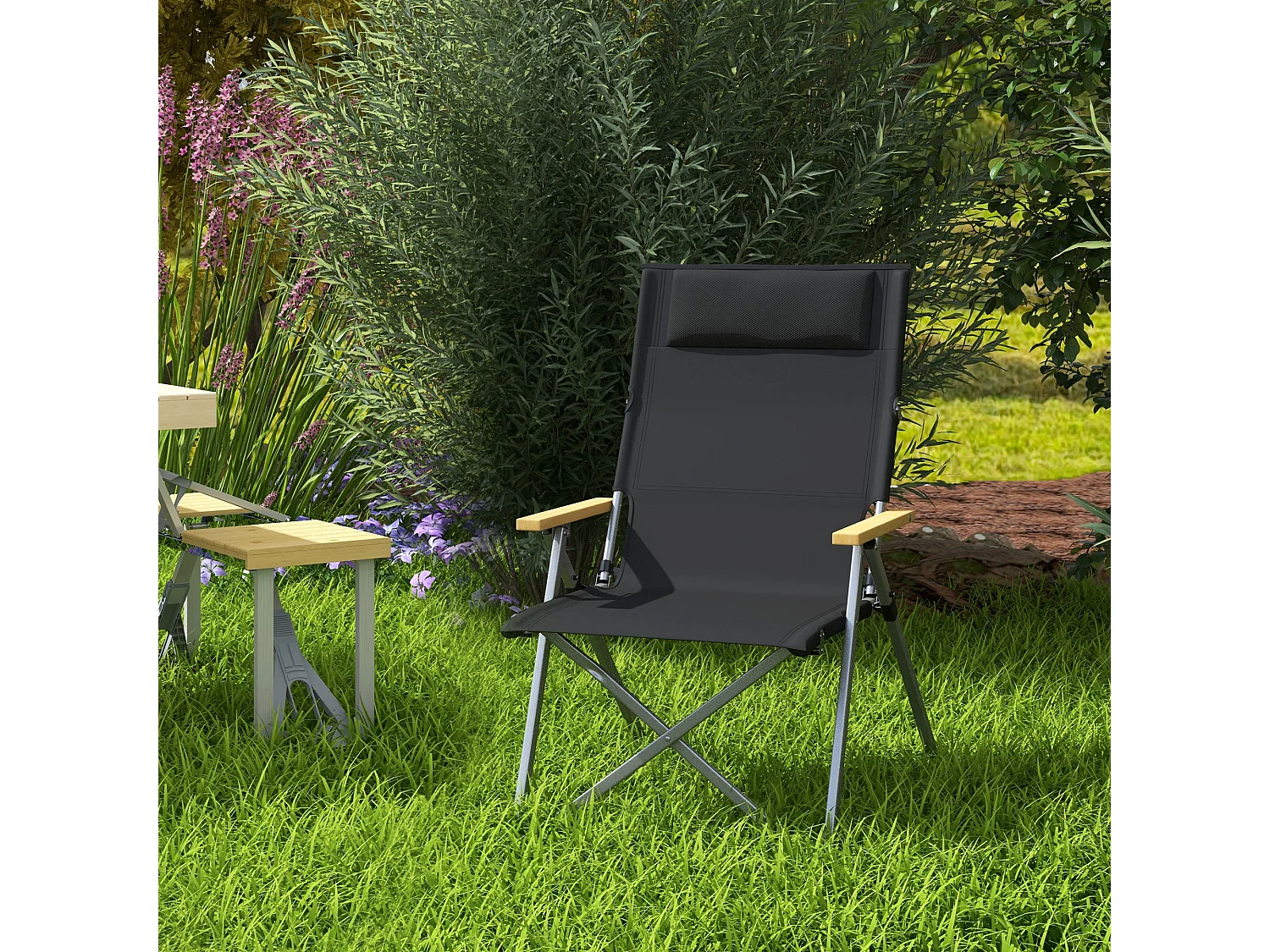 Sedia da campeggio pieghevole con schienale regolabile nero