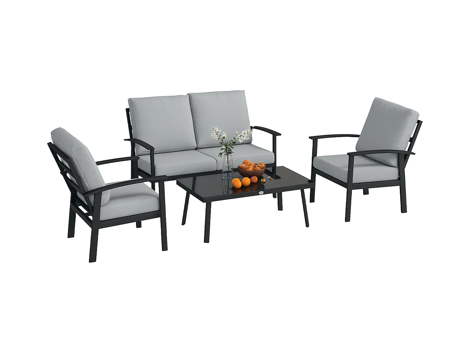 Set da giardino 4pz con 2 poltrone, divano 2 posti e tavolino grigio