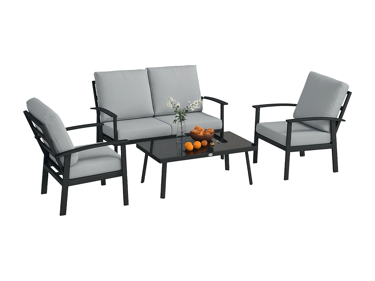 Set da giardino 4pz con 2 poltrone, divano 2 posti e tavolino grigio