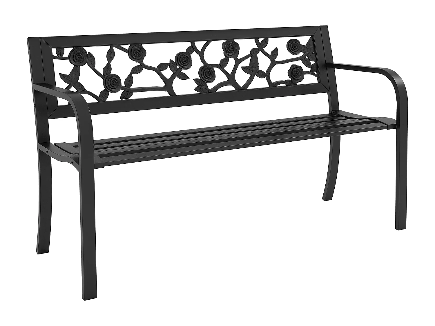 Panchina da giardino 2 posti con braccioli in acciaio nero