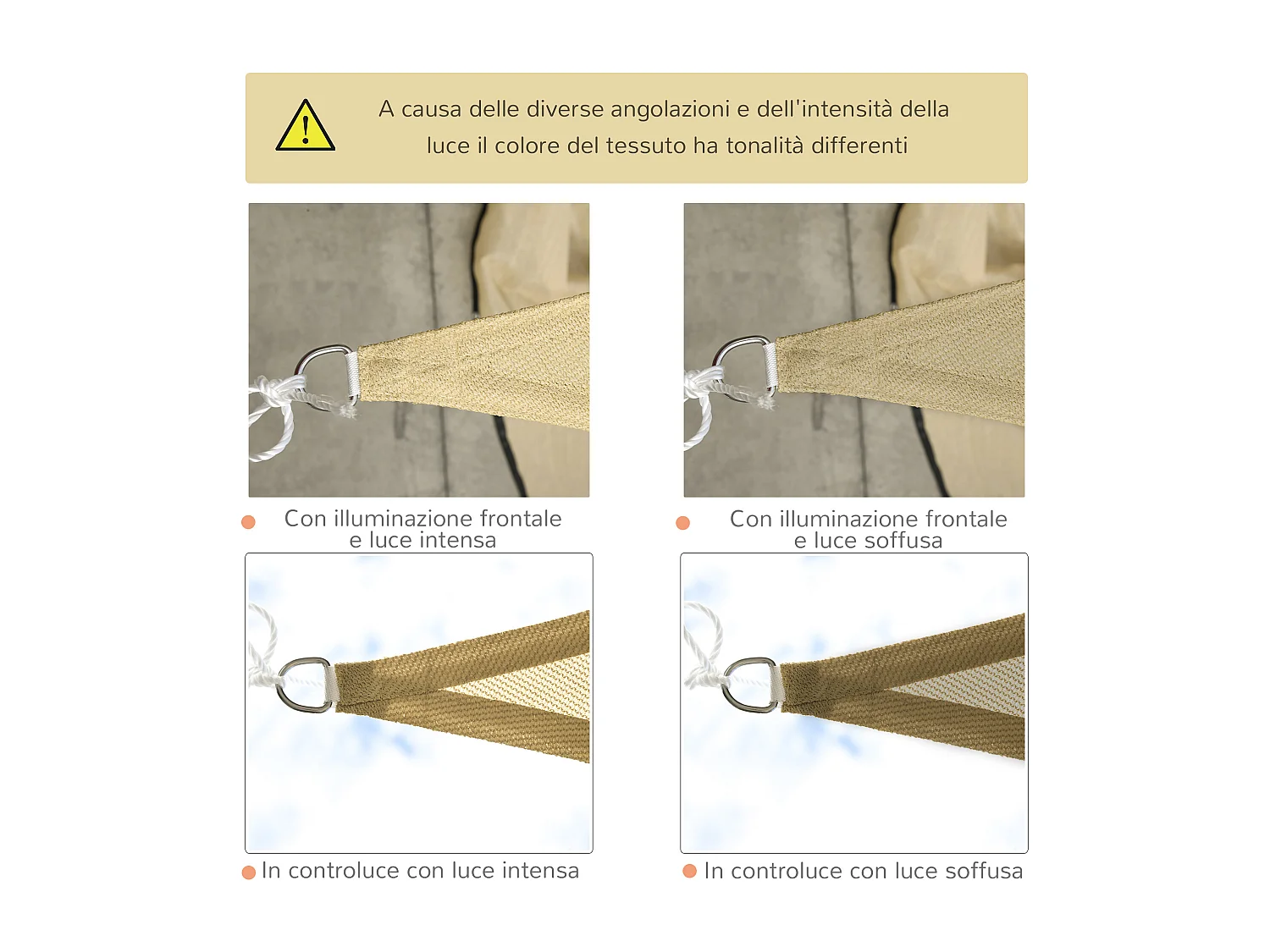 Tenda parasole triangolare giallo 4x4x4m
