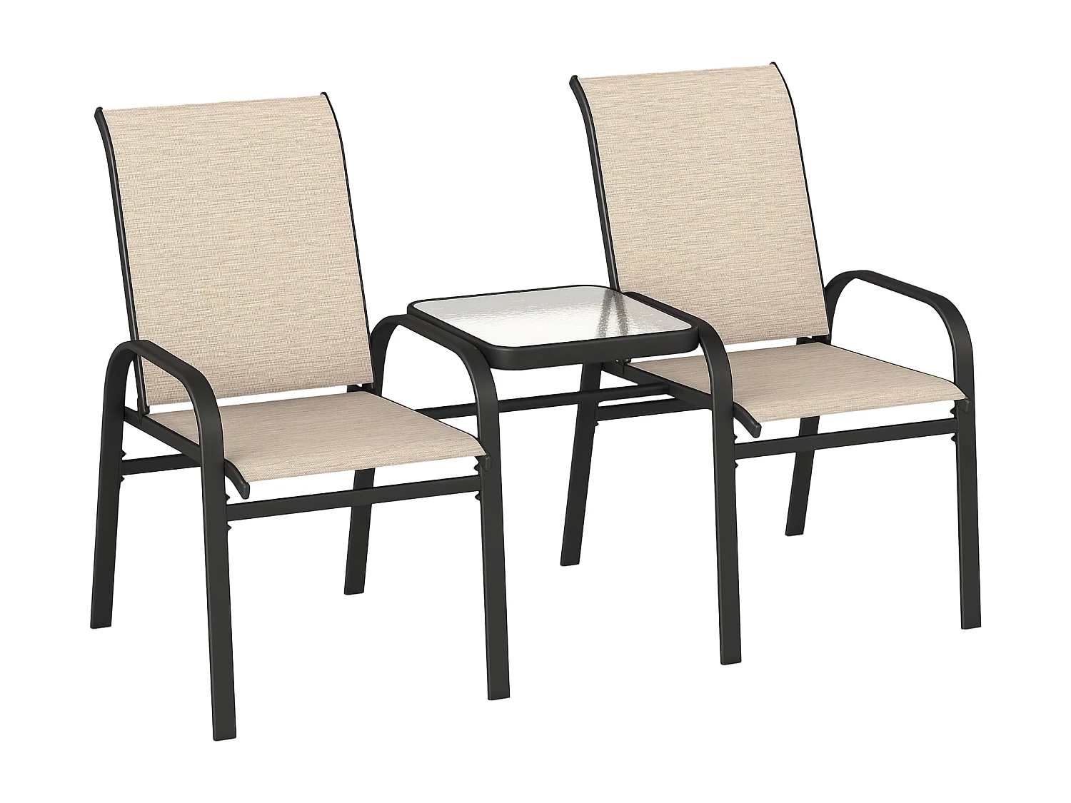 Panchina 2 posti da giardino con tavolo centrale in vetro marrone nero