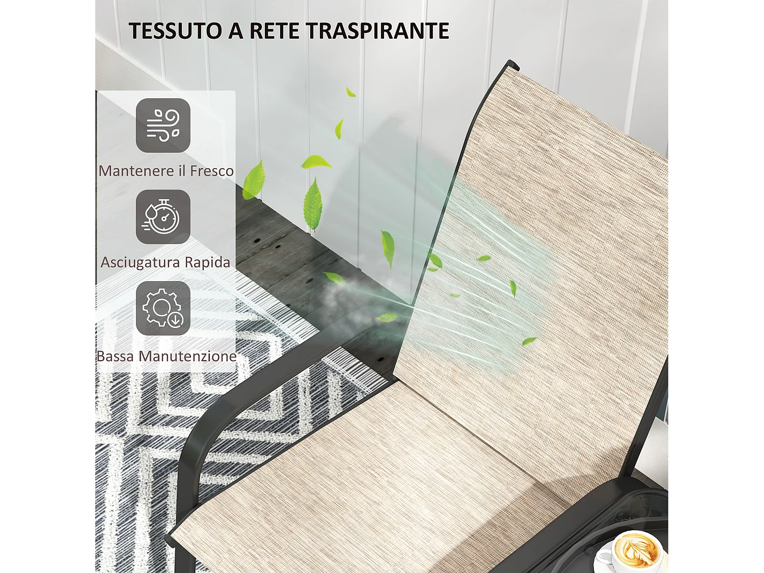 Panchina 2 posti da giardino con tavolo centrale in vetro marrone nero