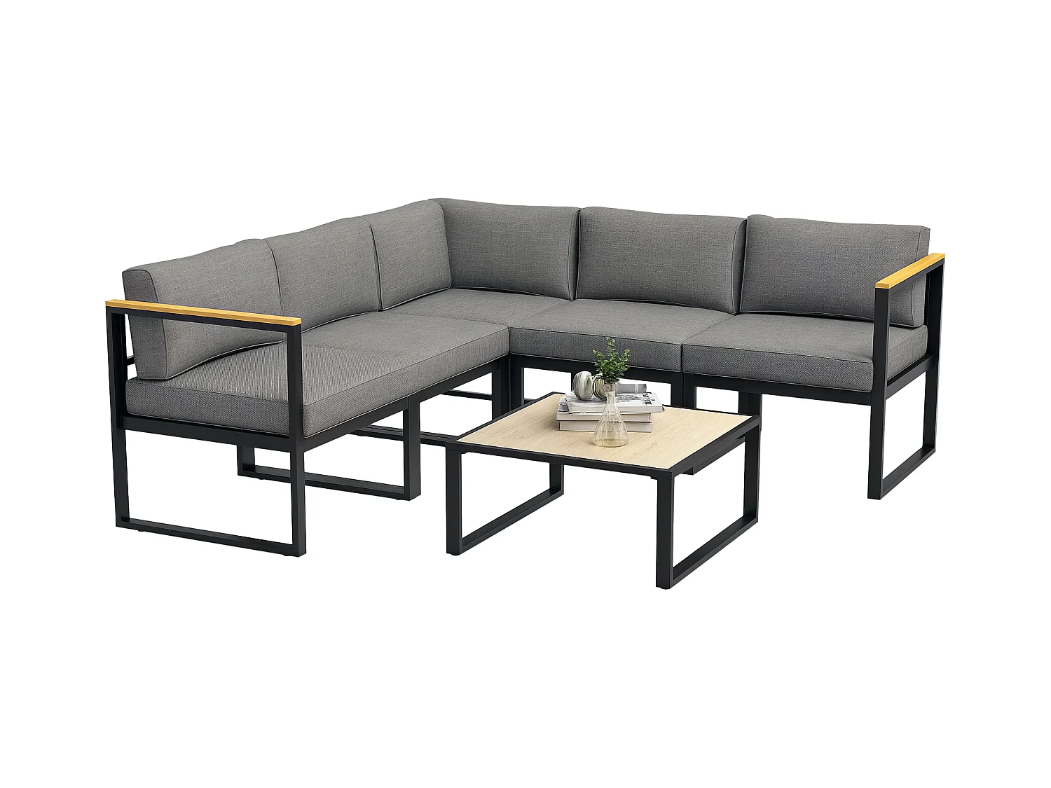 Salotto da giardino 6 pezzi con tavolino e divano con cuscini grigio