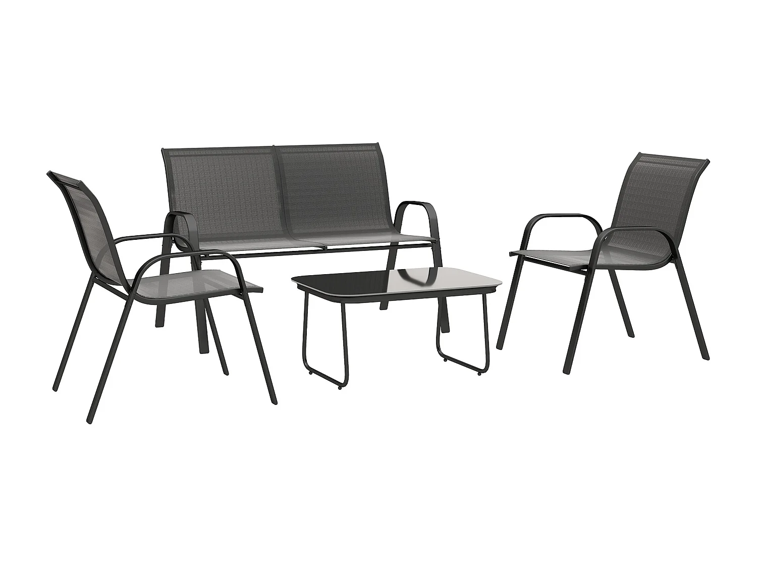 Set da giardino con divano 2 posti 2 poltroncine e tavolino nero