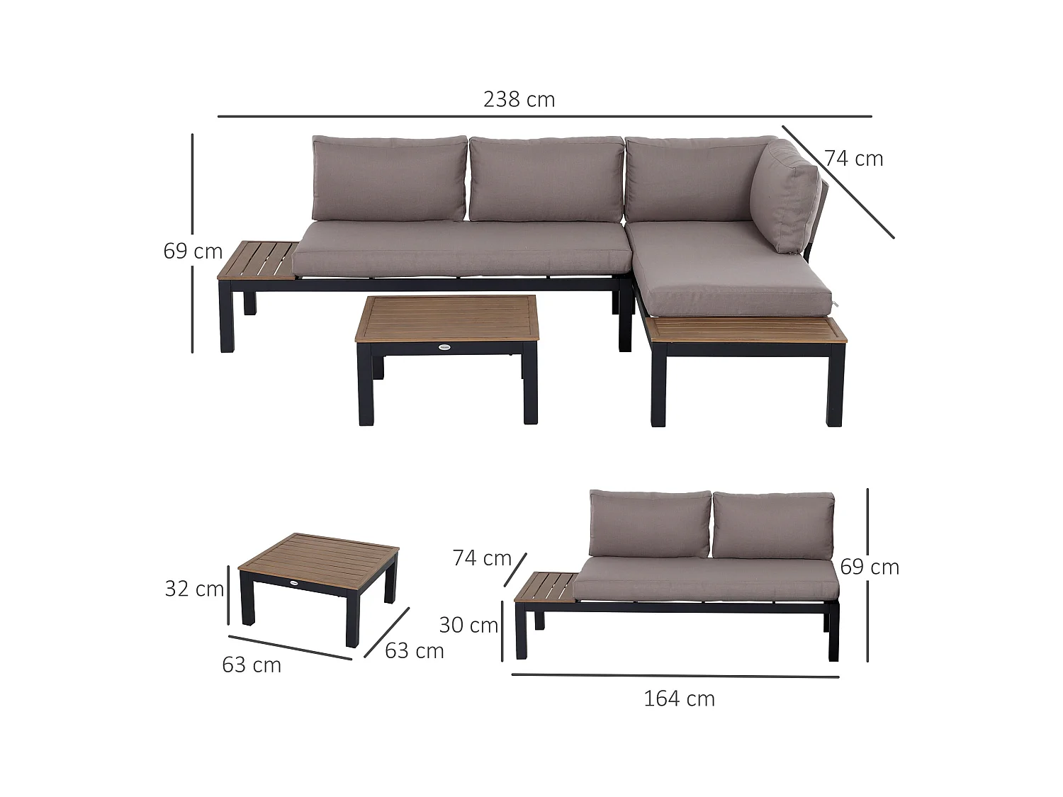 Set da giardino 3 pezzi 2 divani 2 posti 1 tavolino da caffè