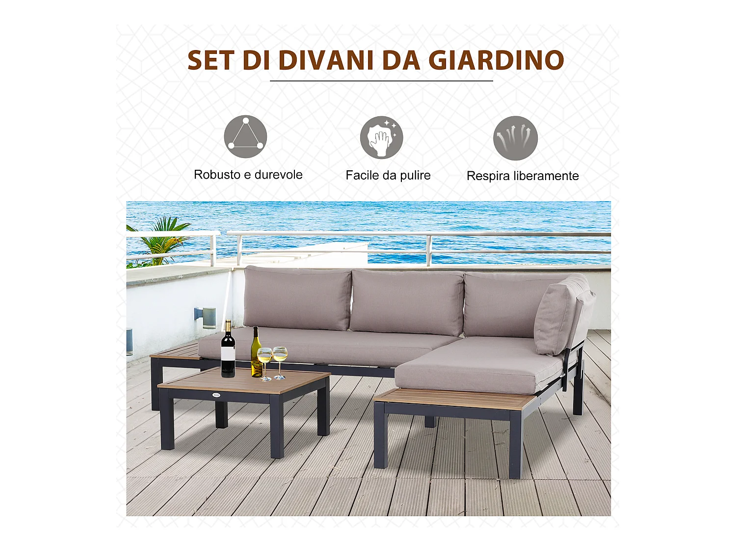 Set da giardino 3 pezzi 2 divani 2 posti 1 tavolino da caffè