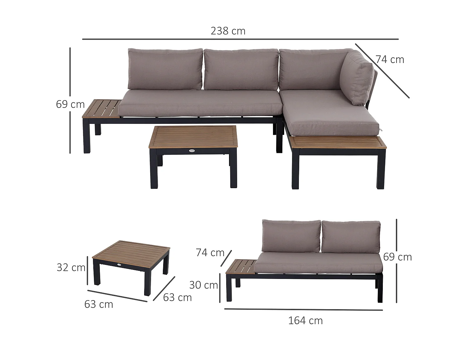 Set da giardino 3 pezzi 2 divani 2 posti 1 tavolino da caffè