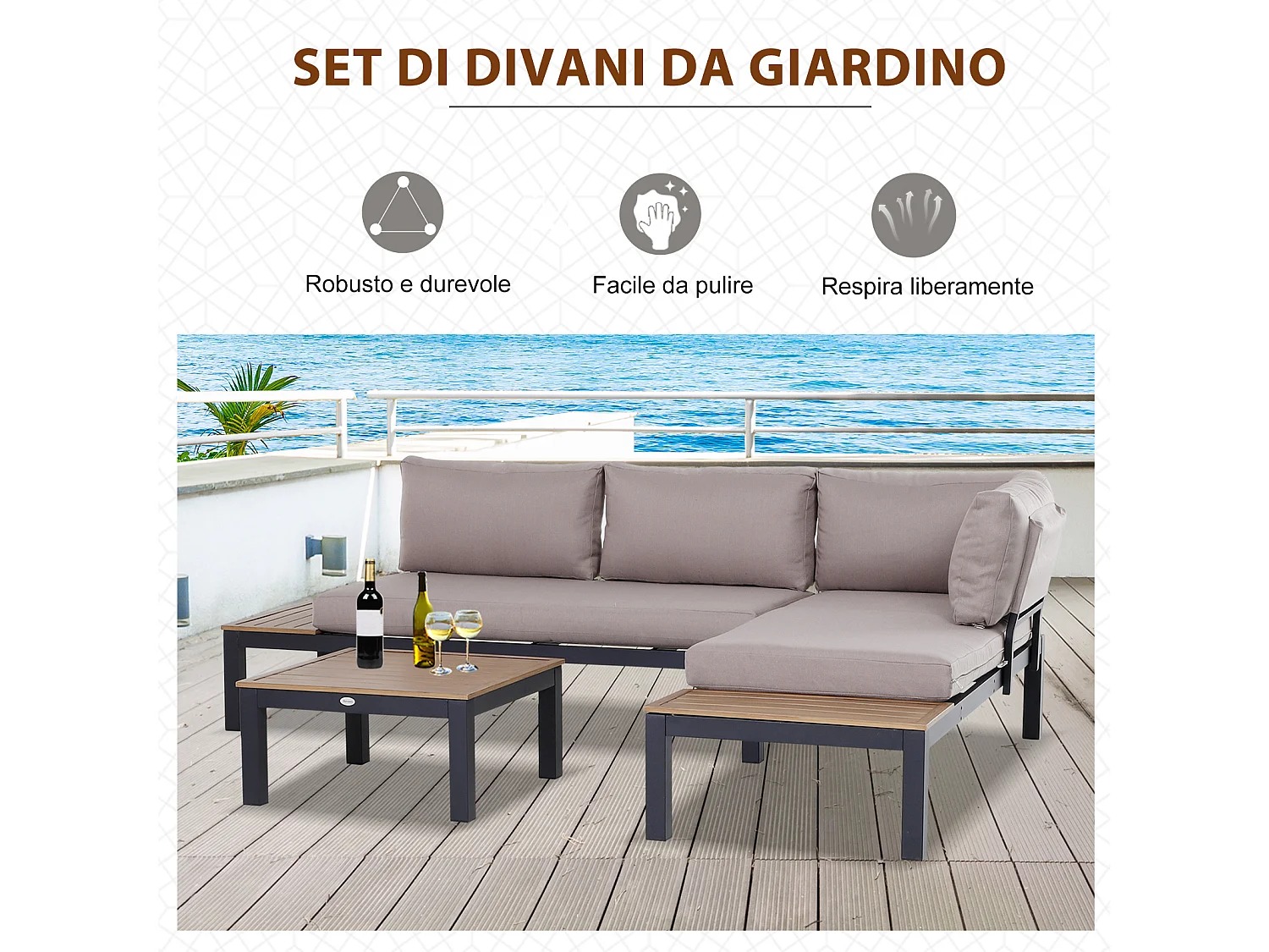 Set da giardino 3 pezzi 2 divani 2 posti 1 tavolino da caffè