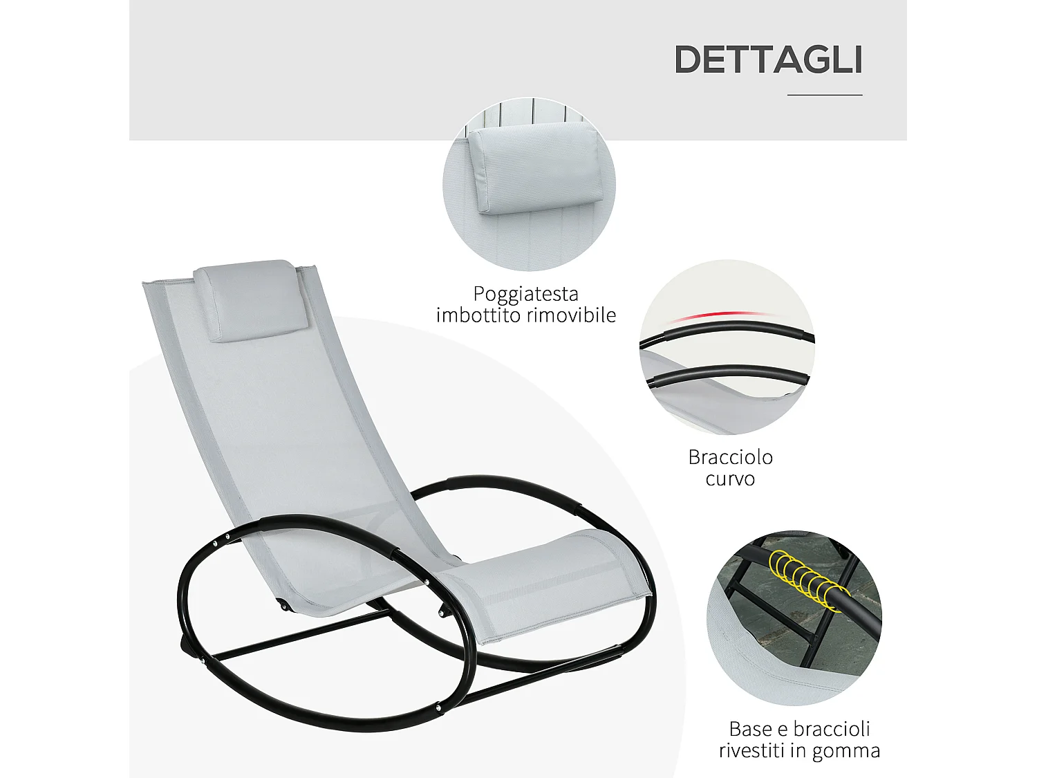 Sdraio da giardino zero gravity a dondolo cuscino grigia