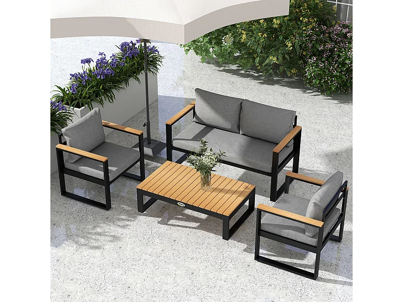 Salotto da giardino con divano 2 poltrone e tavolino grigio