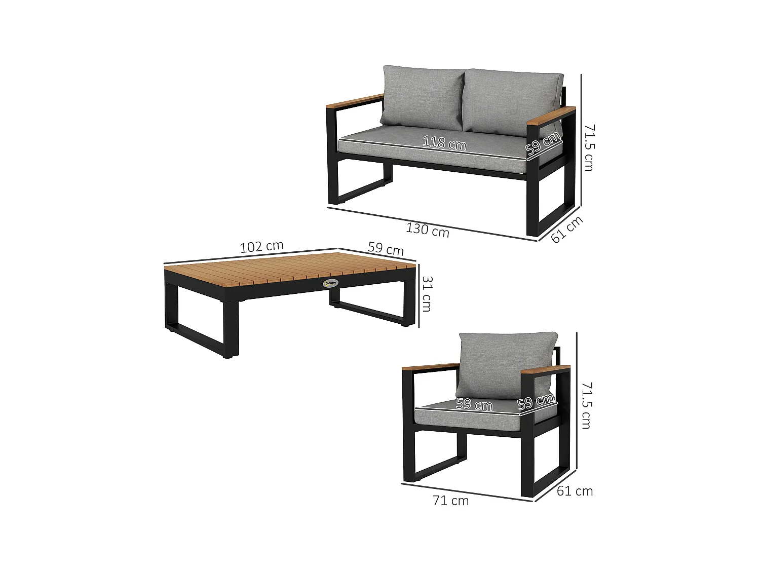 Salotto da giardino con divano 2 poltrone e tavolino grigio