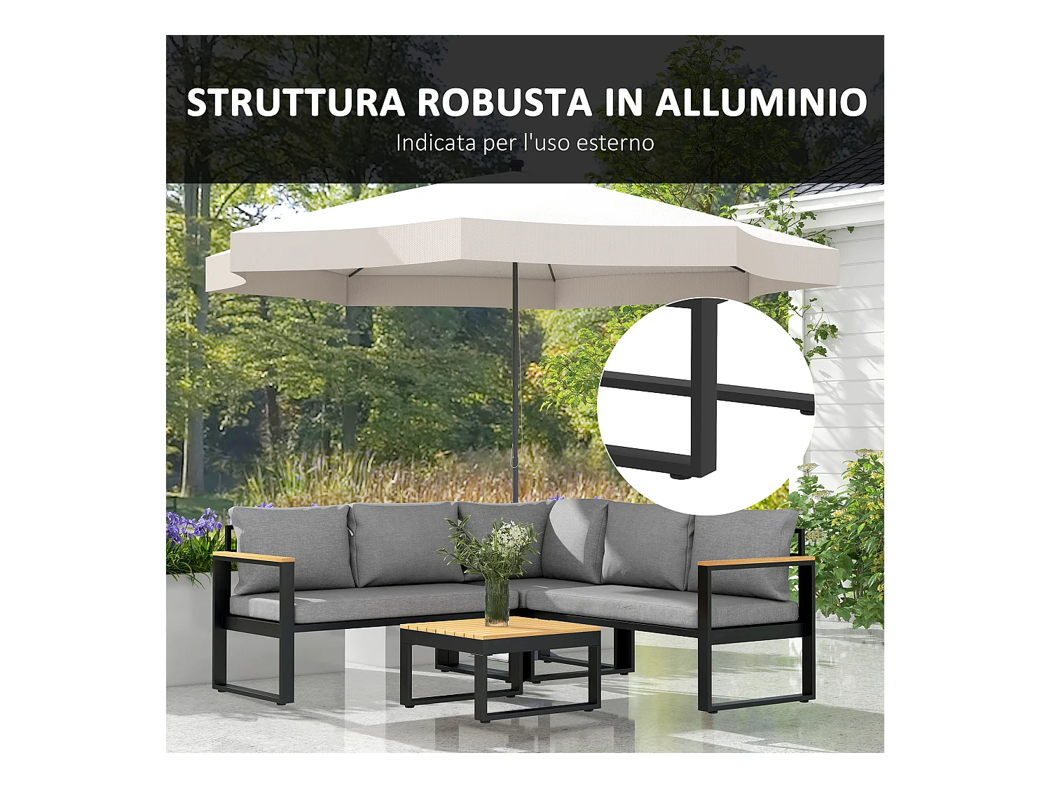 Salotto da giardino con divano 2 poltrone e tavolino grigio