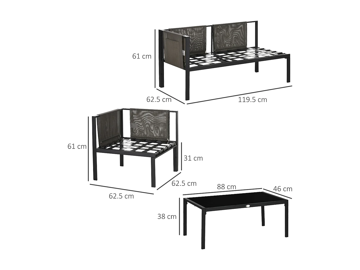 Set da giardino 2 divani poltrona angolare e tavolino basso
