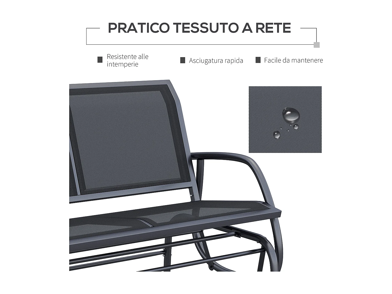 Panchina a dondolo da esterno panca giardino biposto metallo nero