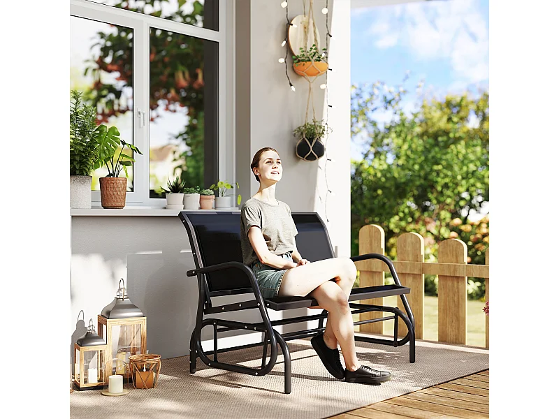 Panchina a dondolo da esterno panca giardino biposto metallo nero