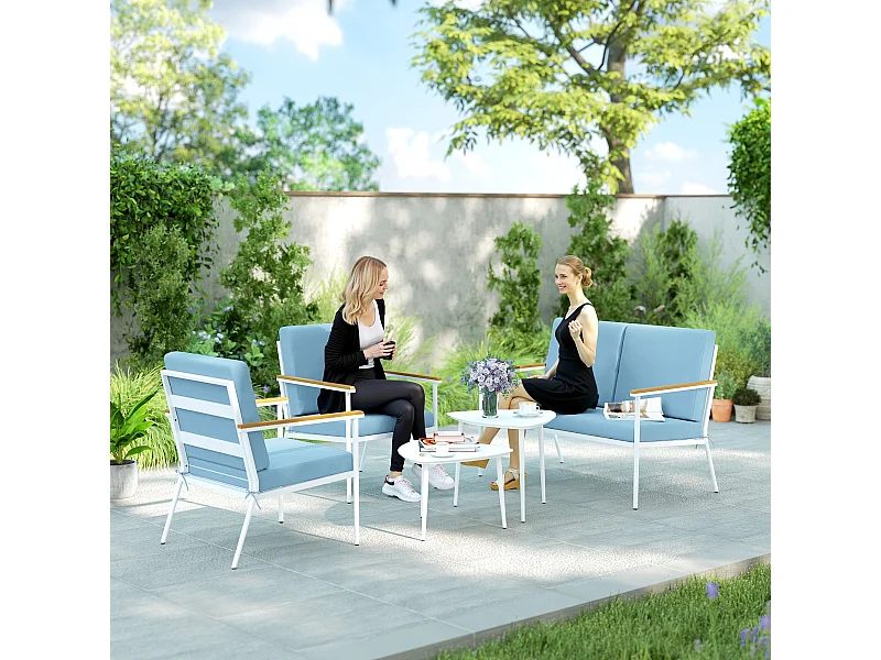 Set da esterno con divanetto 2 posti 2 poltrone e 2 tavolini azzurro