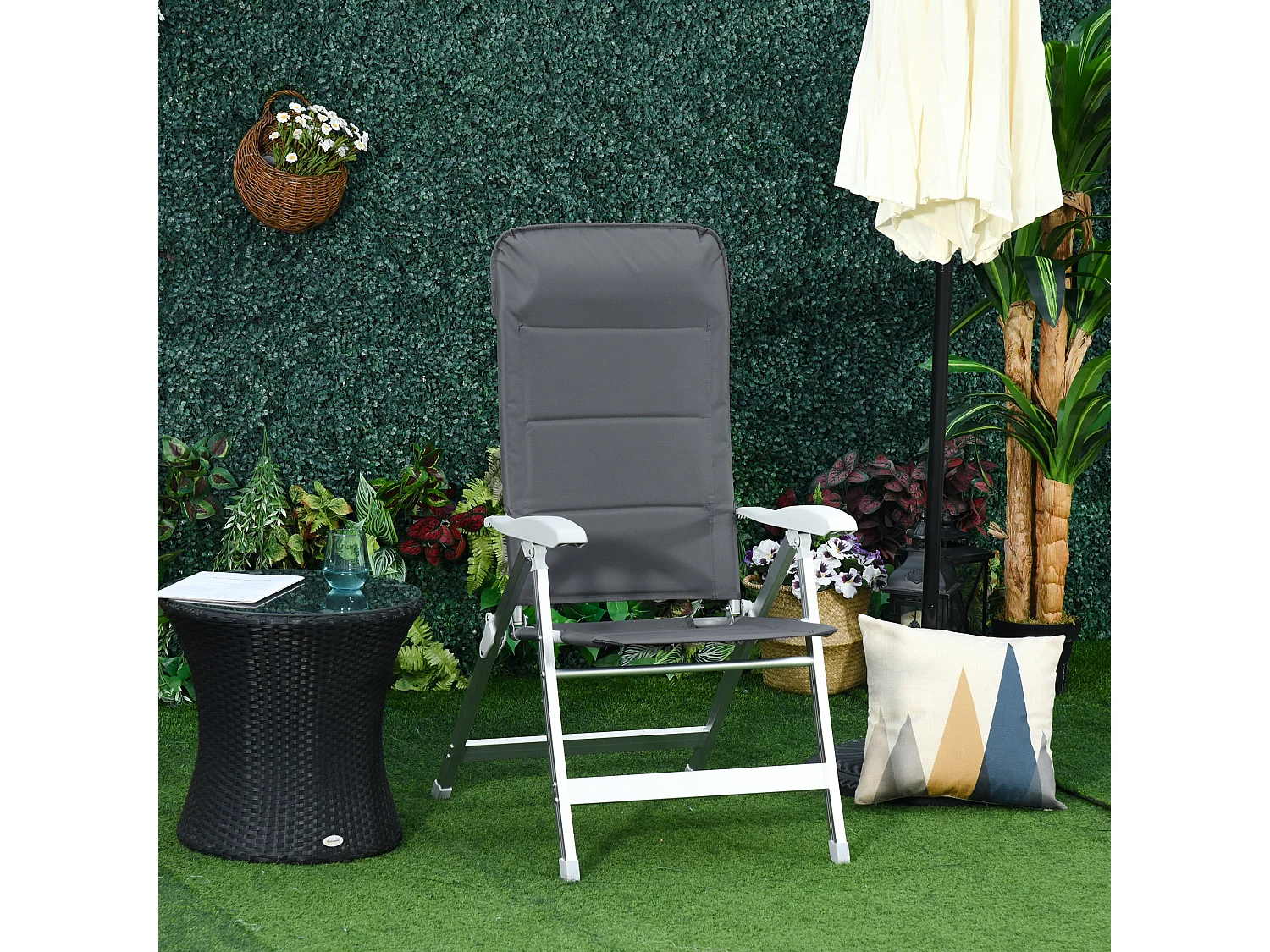 Sedia da pesca pieghevole con braccioli e schienale regolabile grigio