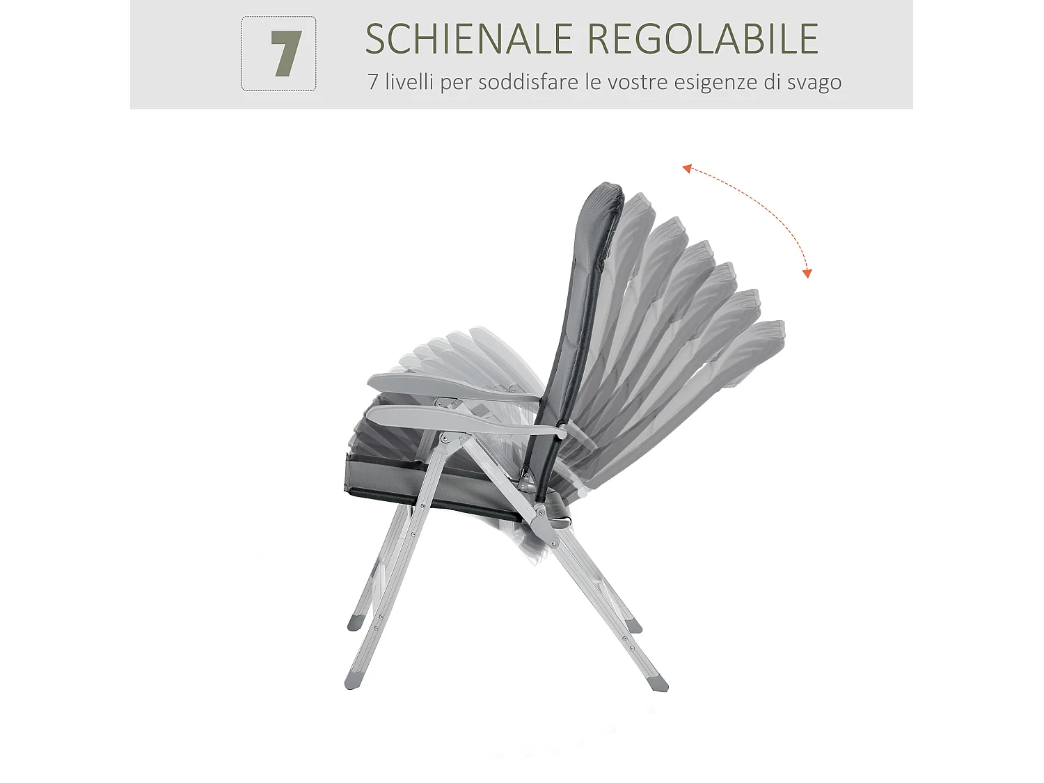 Sedia da pesca pieghevole con braccioli e schienale regolabile grigio