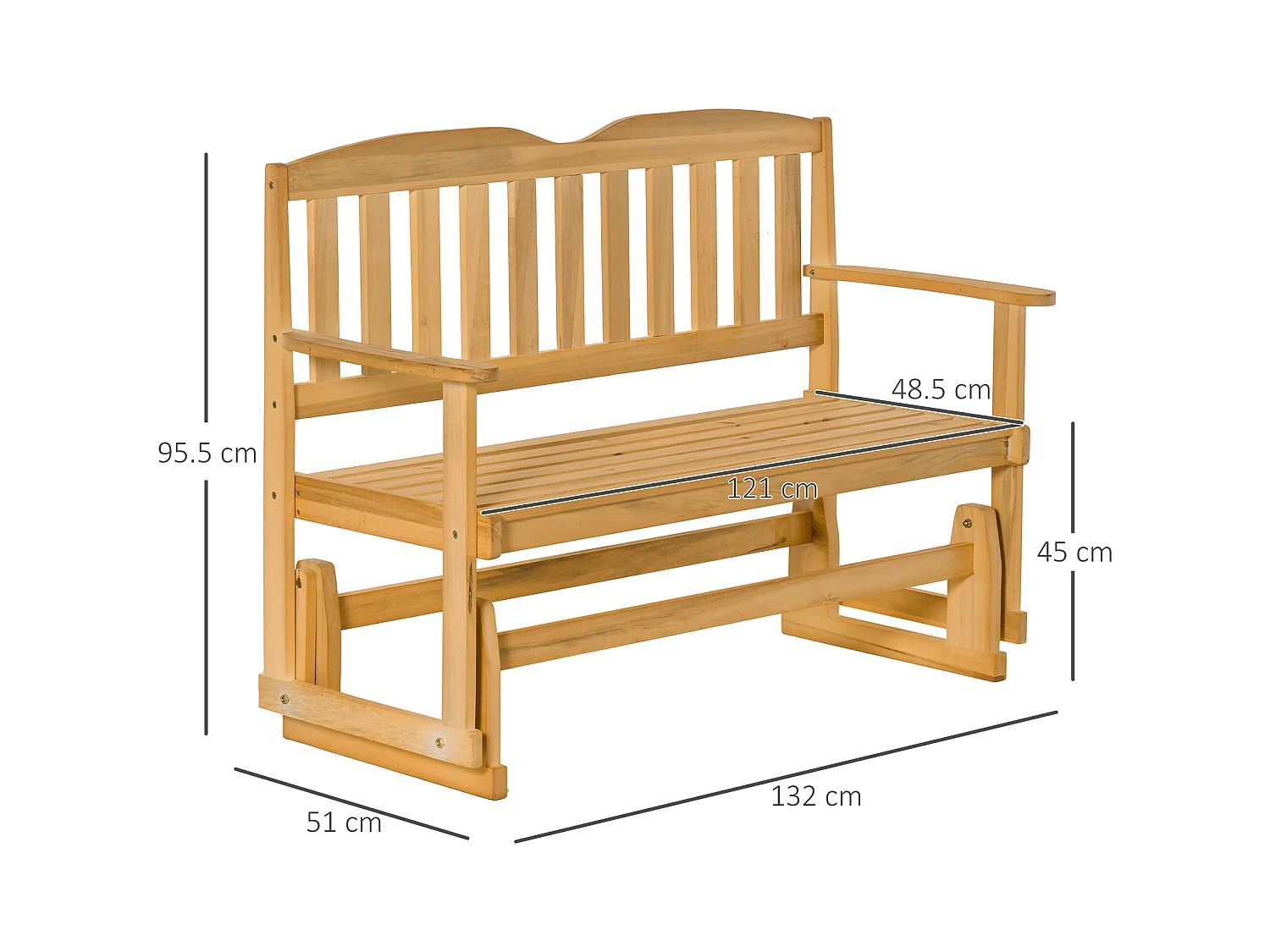 Panchina da giardino a dondolo da 2 posti legno colore legno
