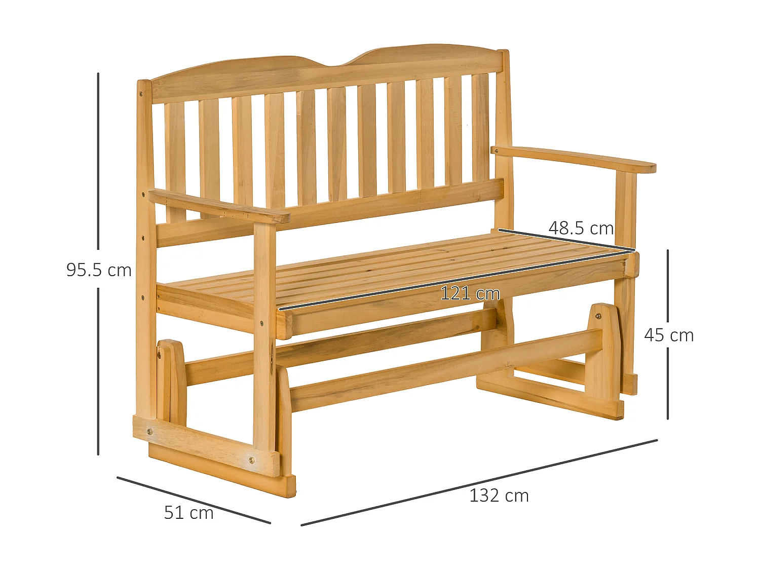Panchina da giardino a dondolo da 2 posti legno colore legno