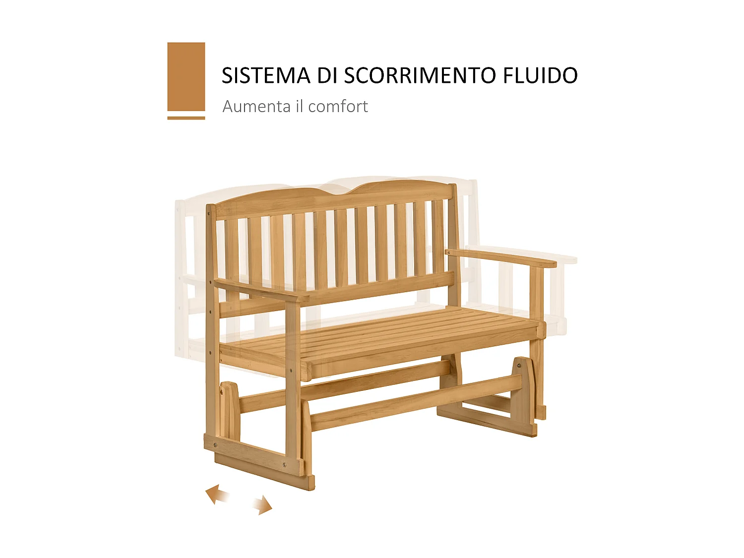 Panchina da giardino a dondolo da 2 posti legno colore legno