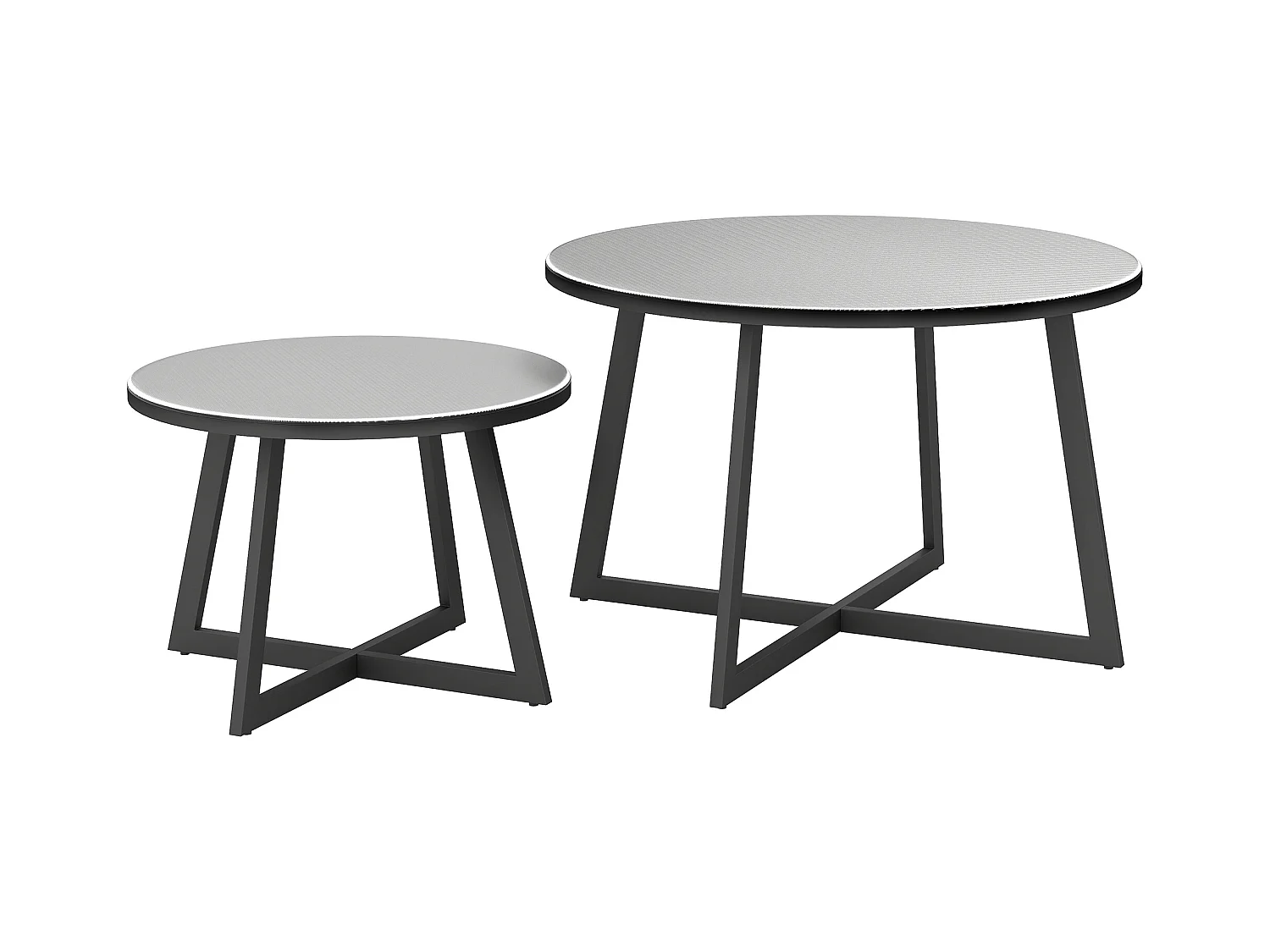 Set 2 tavolini per esterni con piano in vetro temperato grigio