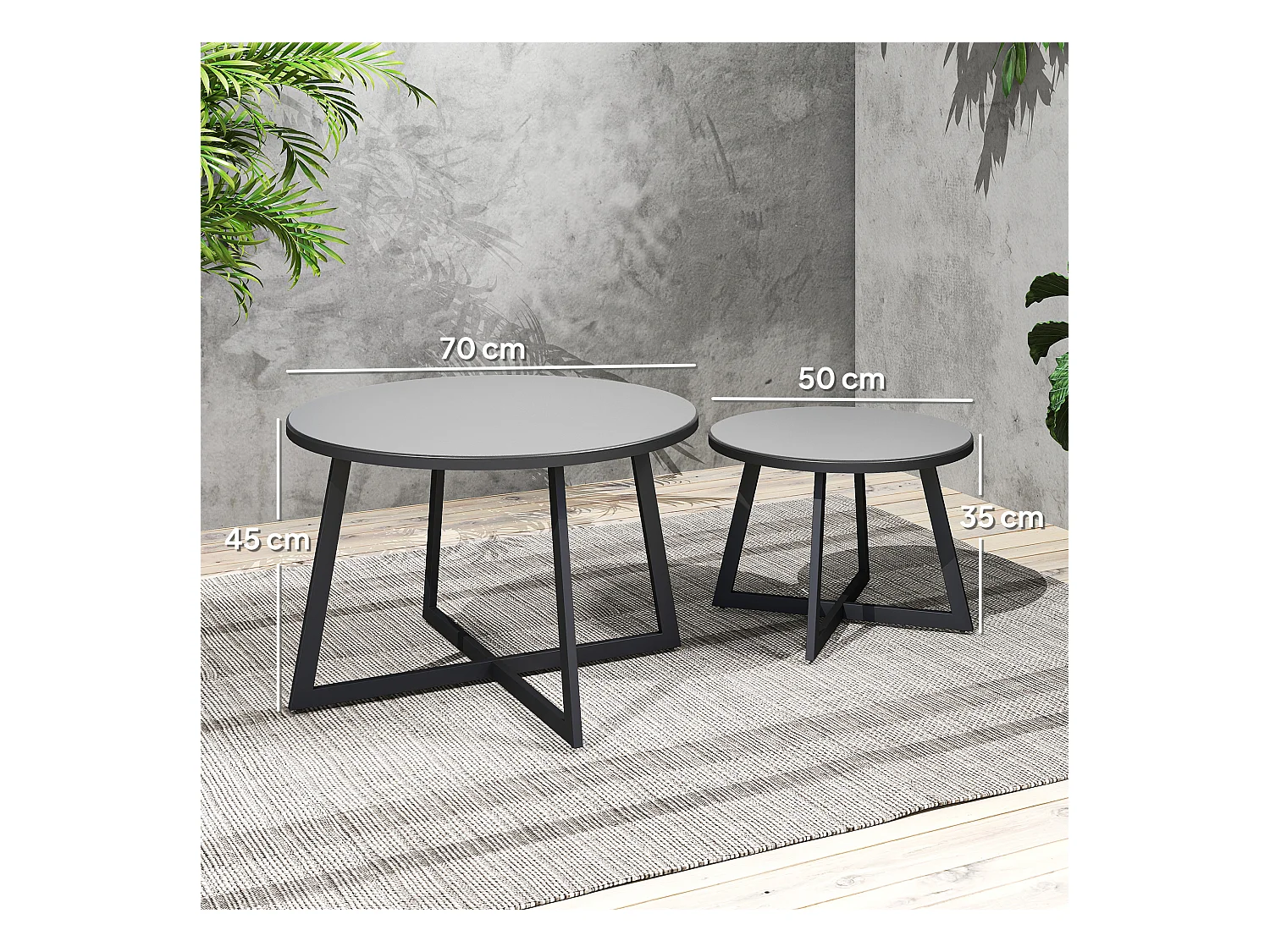 Set 2 tavolini per esterni con piano in vetro temperato grigio