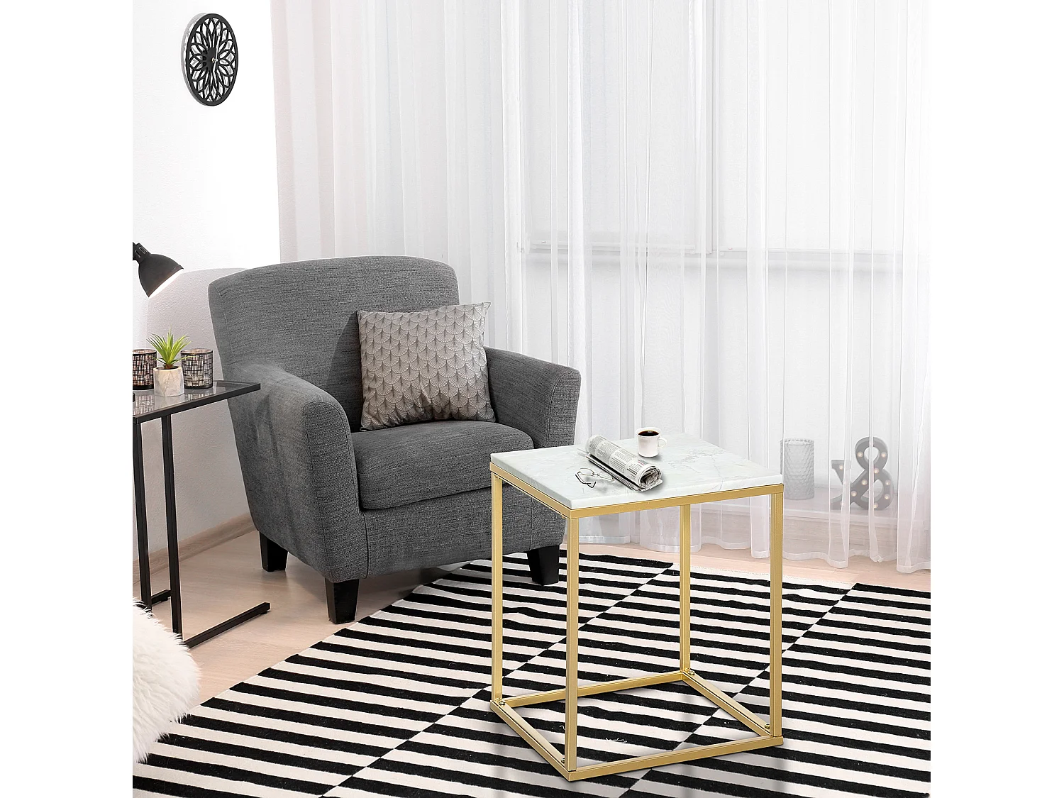 Tavolino da caffè per casa e giardino metallo e effetto marmo