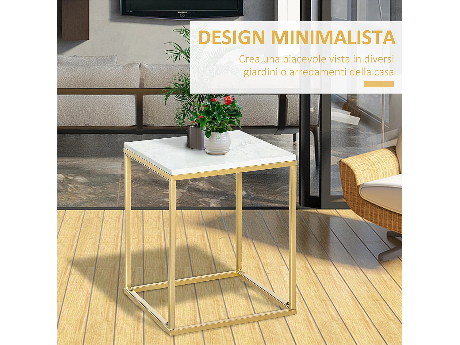 Tavolino da caffè per casa e giardino metallo e effetto marmo