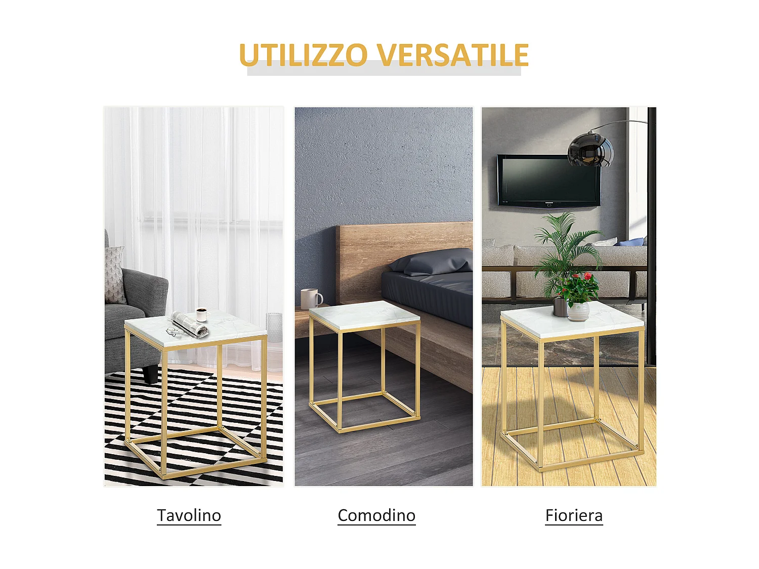 Tavolino da caffè per casa e giardino metallo e effetto marmo