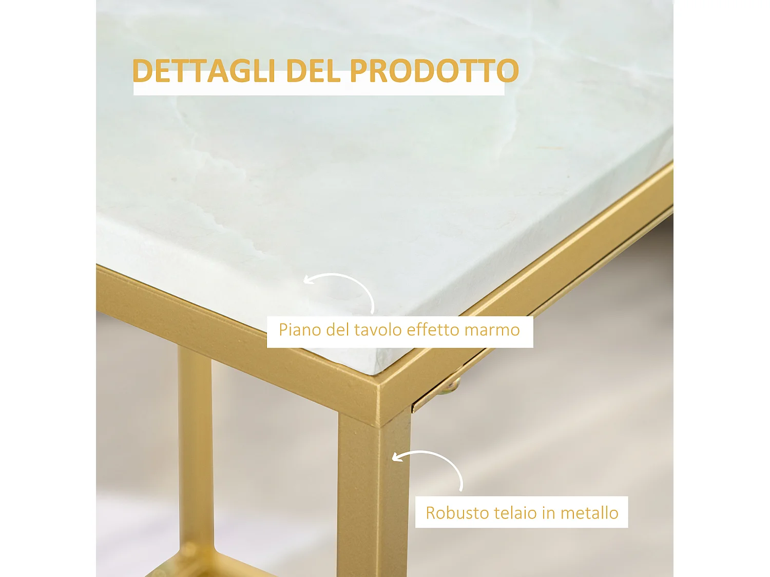 Tavolino da caffè per casa e giardino metallo e effetto marmo