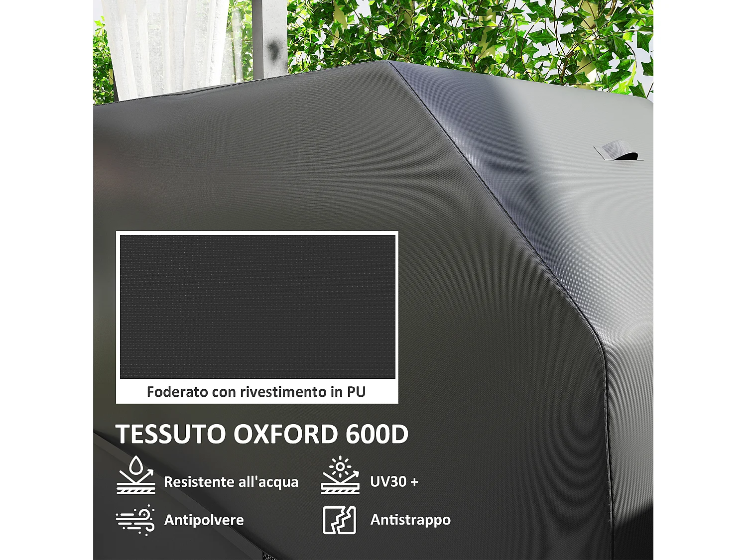 Copertura per barbecue impermeabile tessuto oxford 600d uv30+ nero