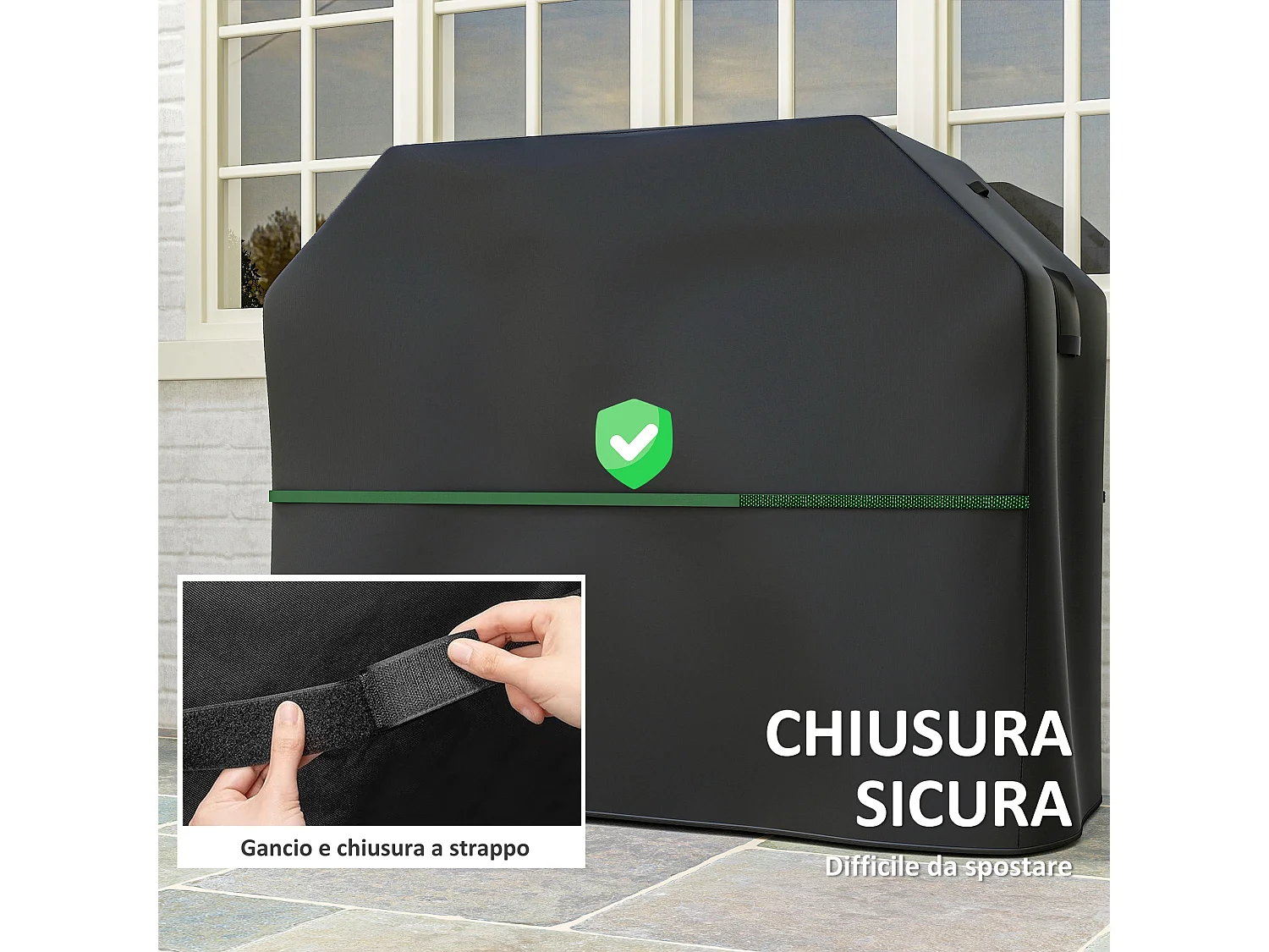 Copertura per barbecue impermeabile tessuto oxford 600d uv30+ nero